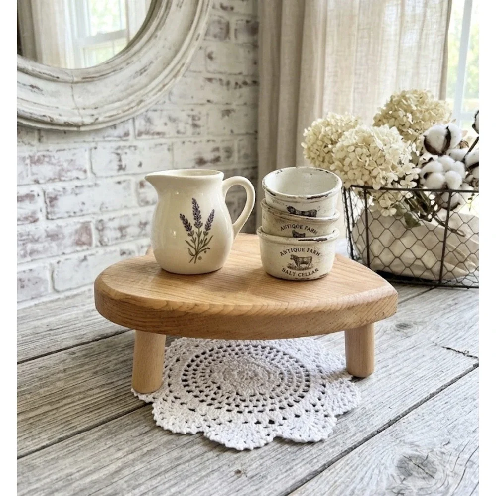 Vintage Wooden Heart Shaped Stool Plant Stand Decorative Riser Cottage Farm 9